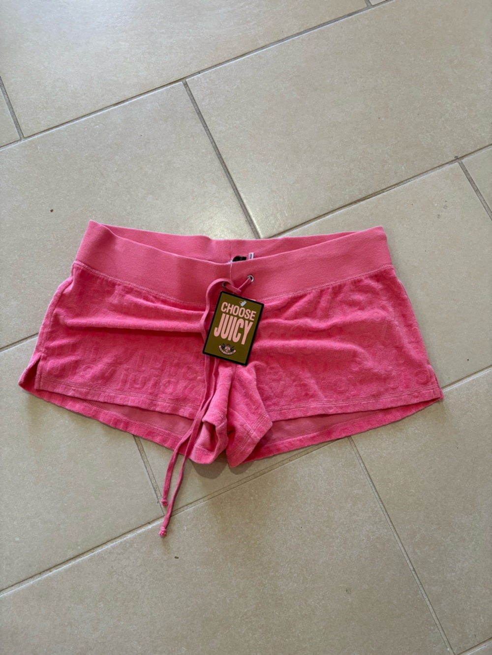NWT Juicy Couture Watermelon Pink Terry Cloth Embossed Logo Shorts XL Y2K
